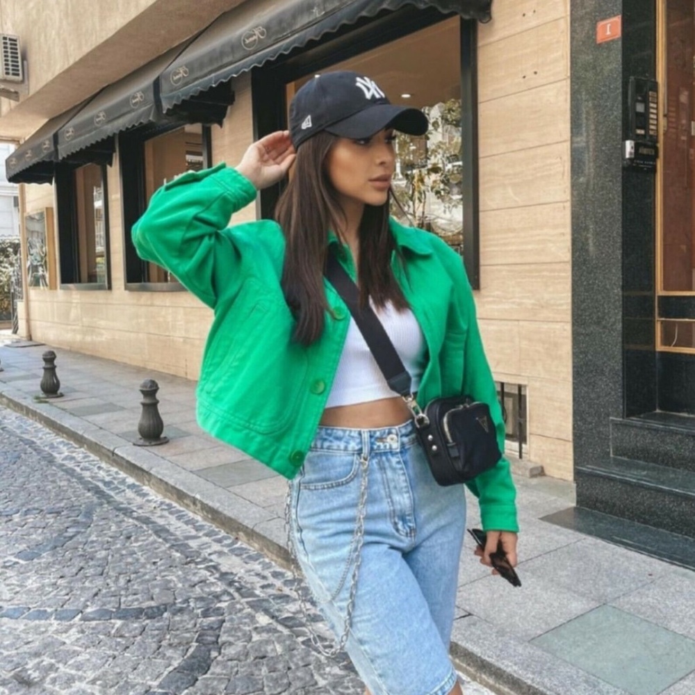ZARA Green Cropped Jacket Size X-Small